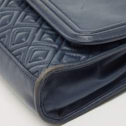 Pre Owned Tory Burch Navy Blue Leather Small Fleming Shoulder Bag