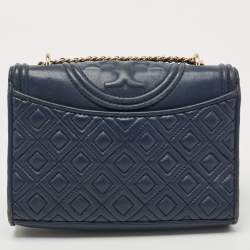 Pre Owned Tory Burch Navy Blue Leather Small Fleming Shoulder Bag