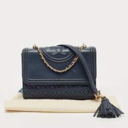 Pre Owned Tory Burch Navy Blue Leather Small Fleming Shoulder Bag