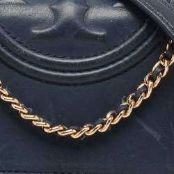 Pre Owned Tory Burch Navy Blue Leather Small Fleming Shoulder Bag