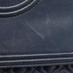 Pre Owned Tory Burch Navy Blue Leather Small Fleming Shoulder Bag