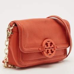 Pre Owned Tory Burch Orange Leather Amanda Crossbody Bag