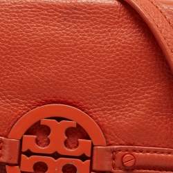 Pre Owned Tory Burch Orange Leather Amanda Crossbody Bag