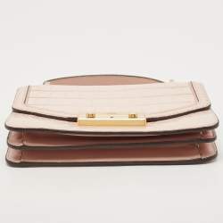 Pre Owned Tory Burch Pink Croc Embossed Leather Mini Juliette Top Handle Bag