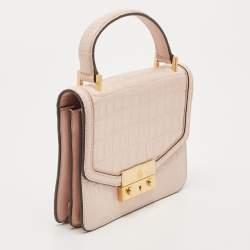 Pre Owned Tory Burch Pink Croc Embossed Leather Mini Juliette Top Handle Bag