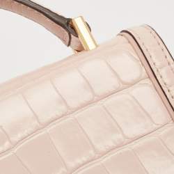 Pre Owned Tory Burch Pink Croc Embossed Leather Mini Juliette Top Handle Bag