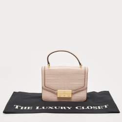 Pre Owned Tory Burch Pink Croc Embossed Leather Mini Juliette Top Handle Bag