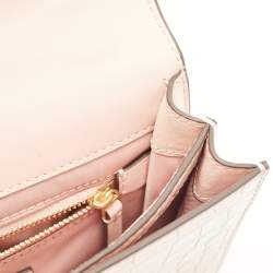 Pre Owned Tory Burch Pink Croc Embossed Leather Mini Juliette Top Handle Bag
