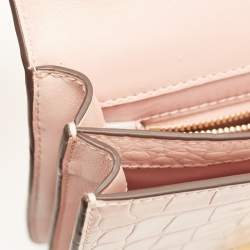 Pre Owned Tory Burch Pink Croc Embossed Leather Mini Juliette Top Handle Bag