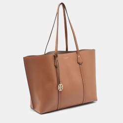 Pre Owned Tory Burch Brown Leather Triple Compartment Perry Tote