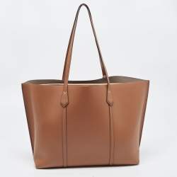 Pre Owned Tory Burch Brown Leather Triple Compartment Perry Tote