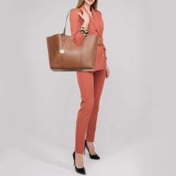 Pre Owned Tory Burch Brown Leather Triple Compartment Perry Tote