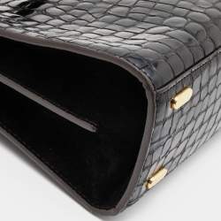 Pre Owned Tory Burch Black Croc Embossed Leather and Suede Small Lee Radziwill Double Bag
