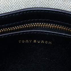 Pre Owned Tory Burch Black Croc Embossed Leather and Suede Small Lee Radziwill Double Bag