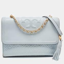 Pre Owned Tory Burch Pale Blue Leather Fleming Shoulder Bag