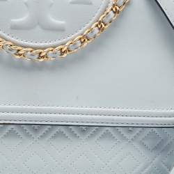 Pre Owned Tory Burch Pale Blue Leather Fleming Shoulder Bag