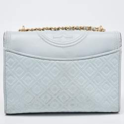 Pre Owned Tory Burch Pale Blue Leather Fleming Shoulder Bag