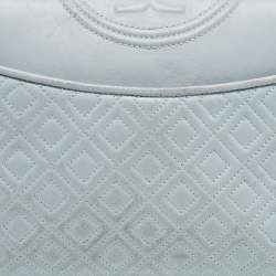 Pre Owned Tory Burch Pale Blue Leather Fleming Shoulder Bag