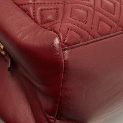 Pre Owned Tory Burch Dark Red Quilted Leather Fleming Chain Tote