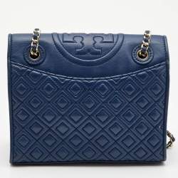 Pre Owned Tory Burch Blue Leather Medium Fleming Shoulder Bag