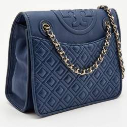 Pre Owned Tory Burch Blue Leather Medium Fleming Shoulder Bag