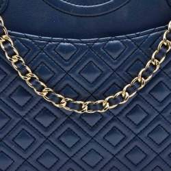 Pre Owned Tory Burch Blue Leather Medium Fleming Shoulder Bag
