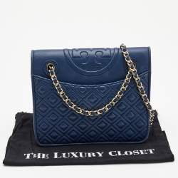 Pre Owned Tory Burch Blue Leather Medium Fleming Shoulder Bag