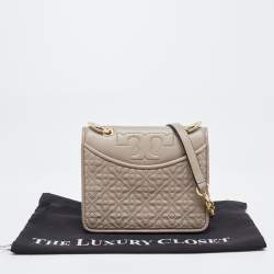 Pre Owned Tory Burch Taupe Leather Mini Alexa Crossbody Bag