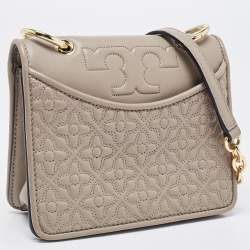 Pre Owned Tory Burch Taupe Leather Mini Alexa Crossbody Bag