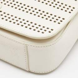 Pre Owned Tory Burch Off White Perforated Leather Robinson Flap Crossbody Bag