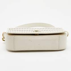 Pre Owned Tory Burch Off White Perforated Leather Robinson Flap Crossbody Bag