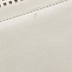 Pre Owned Tory Burch Off White Perforated Leather Robinson Flap Crossbody Bag