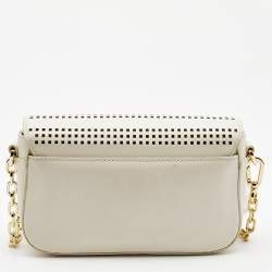Pre Owned Tory Burch Off White Perforated Leather Robinson Flap Crossbody Bag