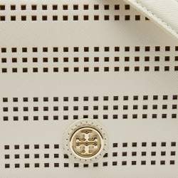 Pre Owned Tory Burch Off White Perforated Leather Robinson Flap Crossbody Bag