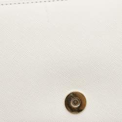 Pre Owned Tory Burch Off White Perforated Leather Robinson Flap Crossbody Bag