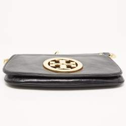 Pre Owned Tory Burch Black Leather Amanda Logo Crossbody Bag