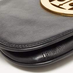 Pre Owned Tory Burch Black Leather Amanda Logo Crossbody Bag