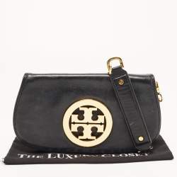 Pre Owned Tory Burch Black Leather Amanda Logo Crossbody Bag