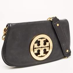 Pre Owned Tory Burch Black Leather Amanda Logo Crossbody Bag
