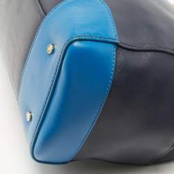 Pre Owned Tory Burch Two Tone Blue Leather Robinson Middy Satchel