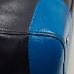 Pre Owned Tory Burch Two Tone Blue Leather Robinson Middy Satchel