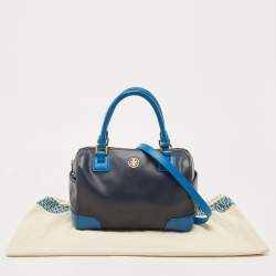 Pre Owned Tory Burch Two Tone Blue Leather Robinson Middy Satchel