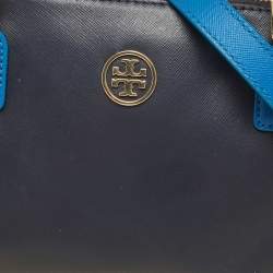 Pre Owned Tory Burch Two Tone Blue Leather Robinson Middy Satchel