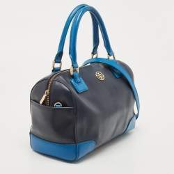 Pre Owned Tory Burch Two Tone Blue Leather Robinson Middy Satchel