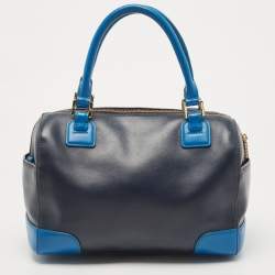 Pre Owned Tory Burch Two Tone Blue Leather Robinson Middy Satchel