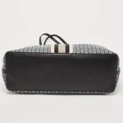 Pre Owned Tory Burch Black/White Gemini Link Coated Canvas and Leather Tote