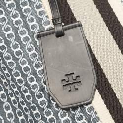 Pre Owned Tory Burch Black/White Gemini Link Coated Canvas and Leather Tote