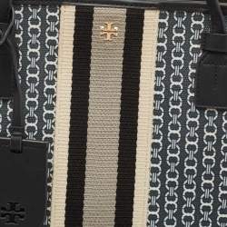 Pre Owned Tory Burch Black/White Gemini Link Coated Canvas and Leather Tote