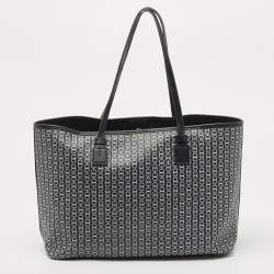 Pre Owned Tory Burch Black/White Gemini Link Coated Canvas and Leather Tote