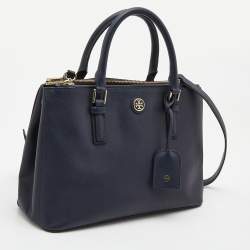 Pre Owned  Tory Burch Navy Blue Saffiano Leather Robinson Double Zip Tote